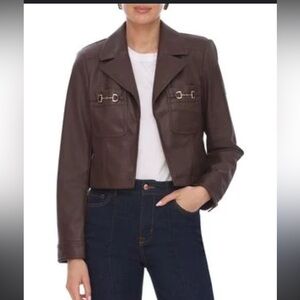 Crop Brown Leather Jacket for Women
